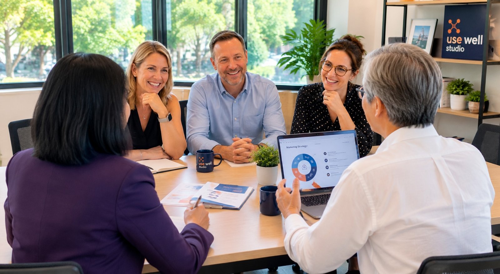 Usewell Studio team meeting with clients